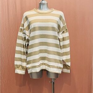 Drop-Shoulder Striped Sweatshirt - Cream/Tan